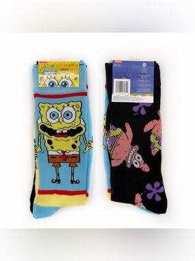 Spongebob Patrick Nickelodeon Crew Socks Mens Womens Gift 2 Pairs